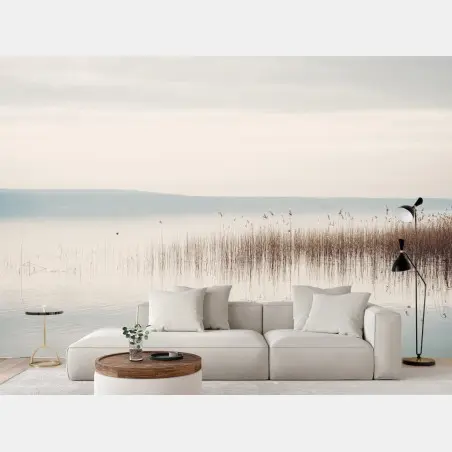 Papier peint brume sur le lac et roseaux – Wallnifity®