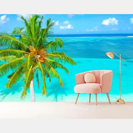 Papier peint évasion tropicale — lagon turquoise et palmier – Wallnifity®