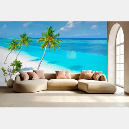 Papier peint évasion tropicale: palmiers et océan turquoise – Wallnifity®