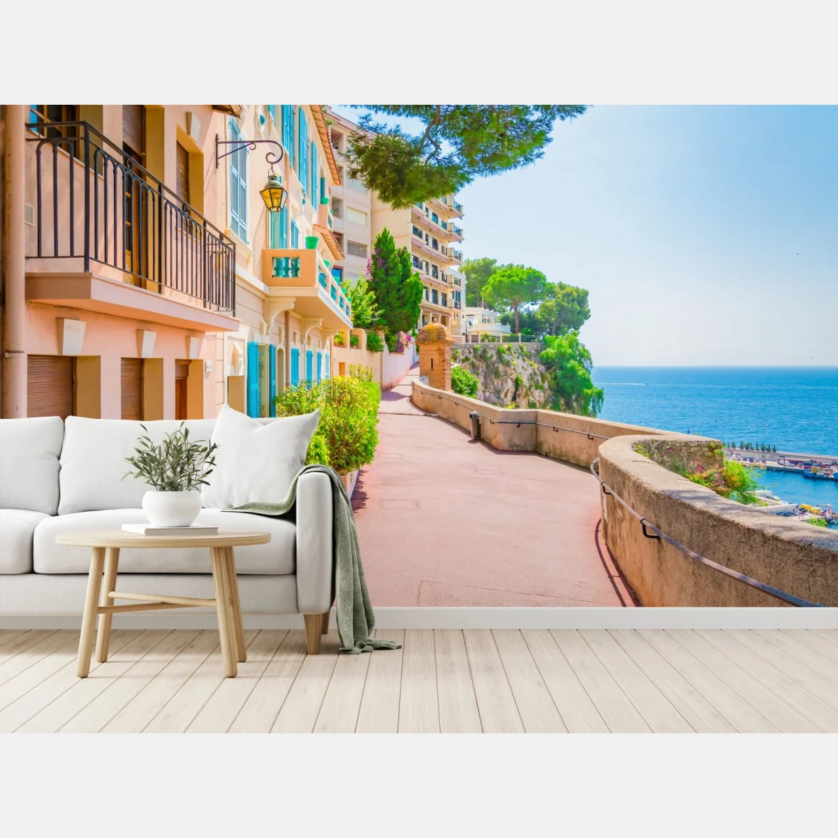 Papier peint balade côtière aux façades pastel – Wallnifity® Papier peint balade côtière aux façades pastel – Wallnifity®