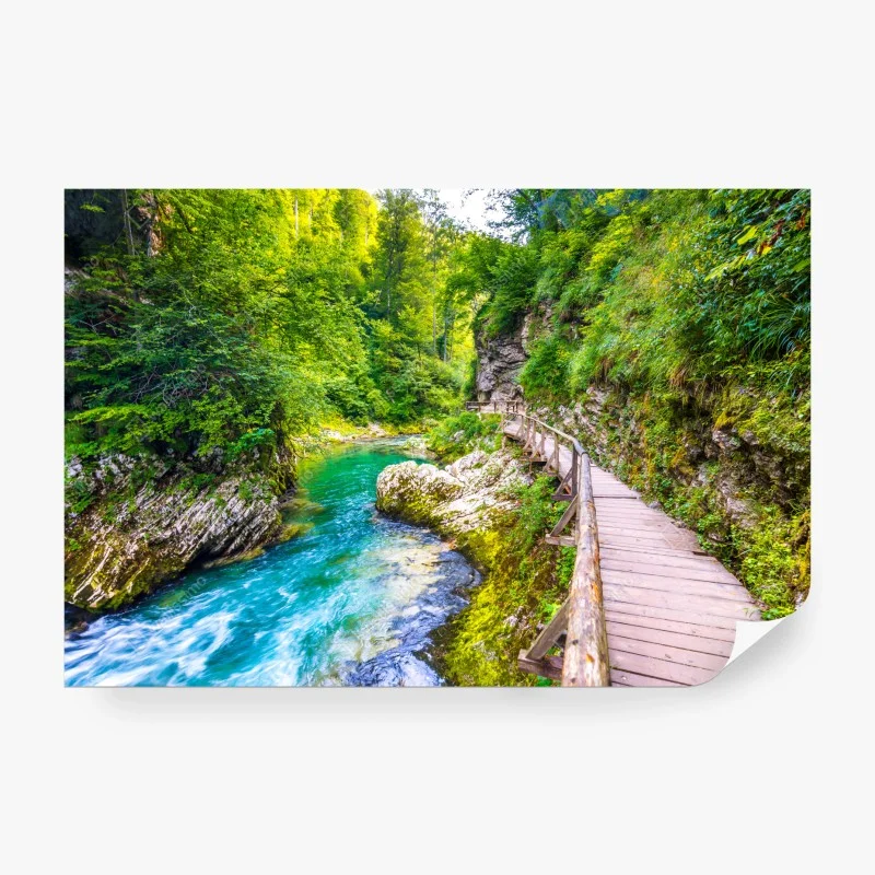 Papier peint sentier boisé le long d'une rivière émeraude – Wallnifity® Papier peint sentier boisé le long d'une rivière émeraude – Wallnifity®