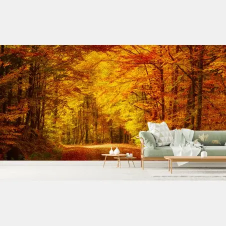Papier peint allée d'automne dorée – Wallnifity®