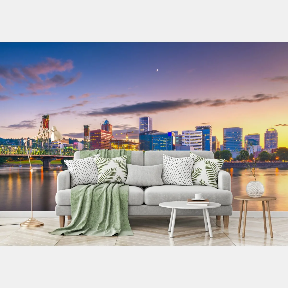 Papier peint reflets dorés de Portland au crépuscule – Wallnifity® Papier peint reflets dorés de Portland au crépuscule – Wallnifity®