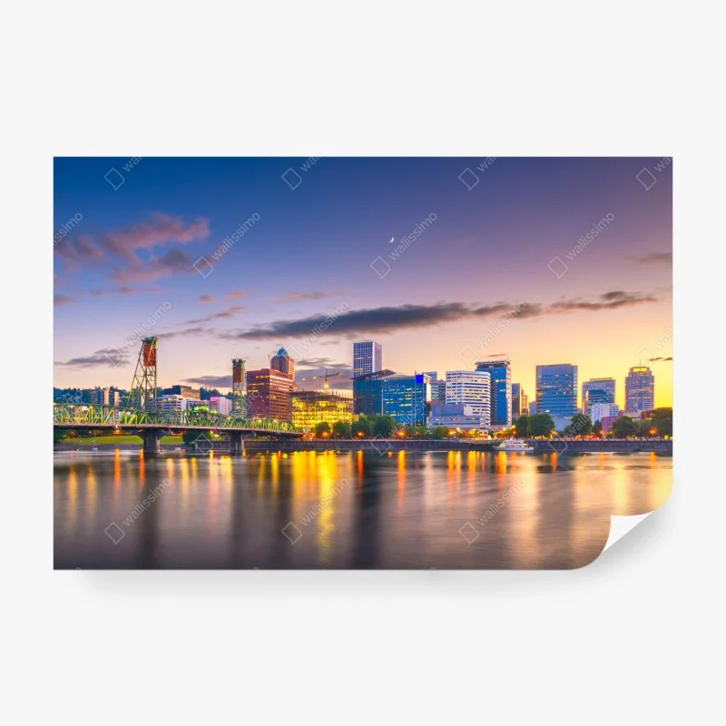 Papier peint reflets dorés de Portland au crépuscule – Wallnifity® Papier peint reflets dorés de Portland au crépuscule – Wallnifity®