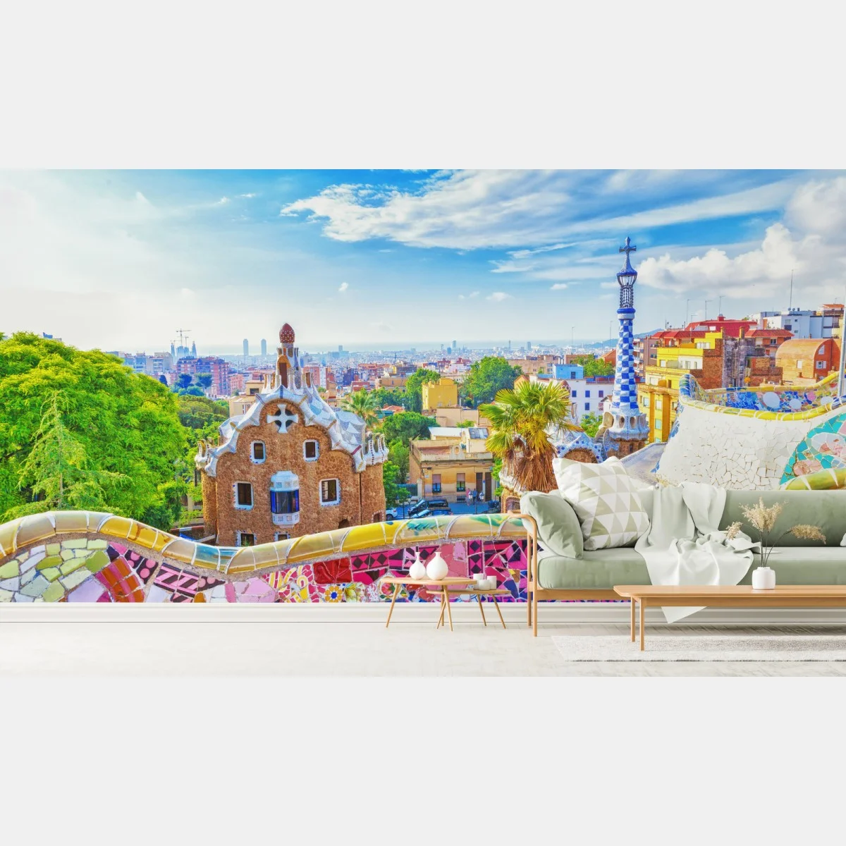 Papier peint panorama coloré du Parc Güell à Barcelone – Wallnifity® Papier peint panorama coloré du Parc Güell à Barcelone – Wallnifity®