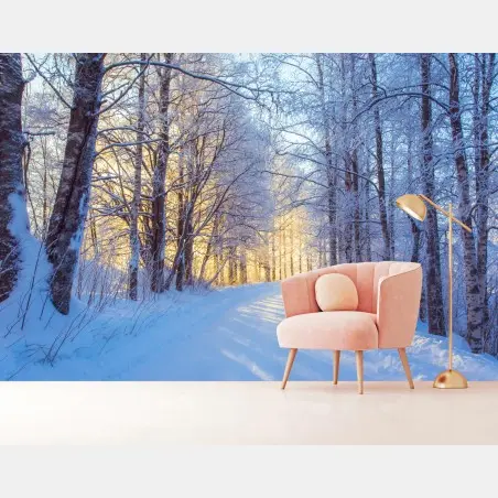 Papier peint promenade hivernale au soleil doré – Wallnifity®