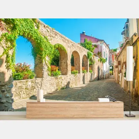 Papier peint ruelle en pierre ensoleillée à Ravello – Wallnifity®