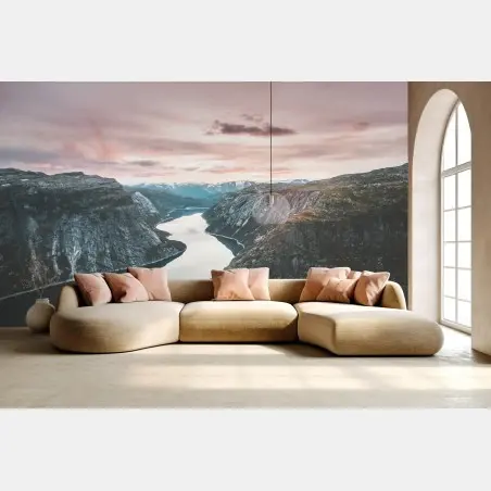Papier peint fjord tranquille au coucher de soleil – Wallnifity®
