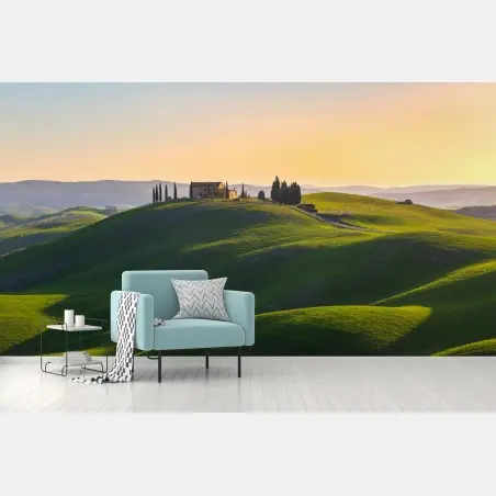 Papier peint douceur des collines de la Toscane au coucher du soleil – Wallnifity®