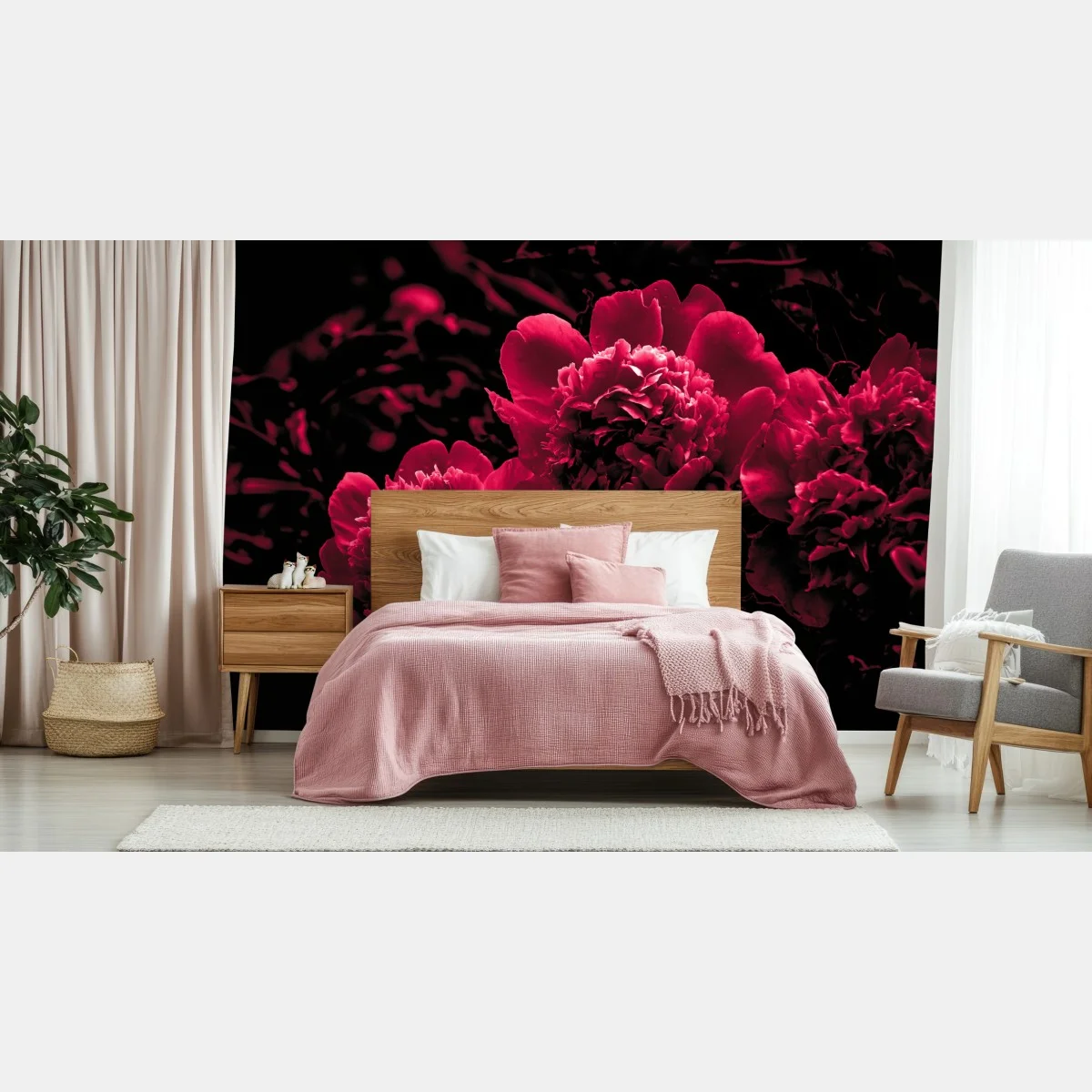 Papier peint pivoines rouge profond sur fond noir – Wallnifity® Papier peint pivoines rouge profond sur fond noir – Wallnifity®