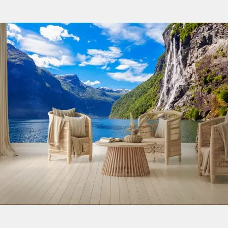Papier peint cascade des sept sœurs à Geiranger – Wallnifity®