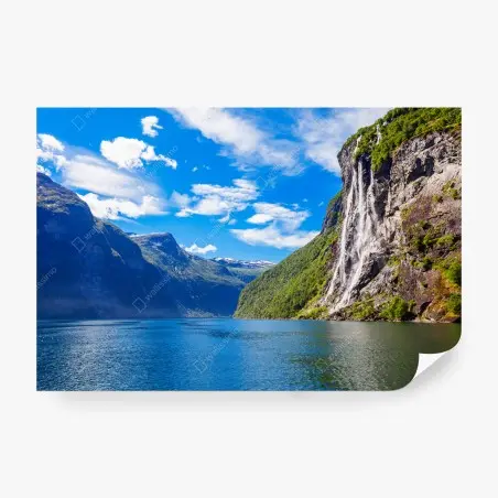 Papier peint cascade des sept sœurs à Geiranger – Wallnifity®