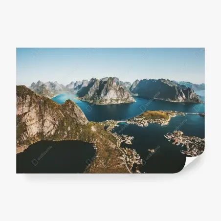 Papier peint panorama fjordique des montagnes et du littoral – Wallnifity®