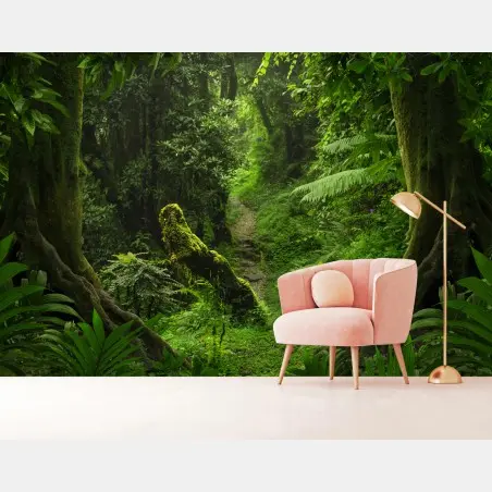 Papier peint sentier moussu dans une forêt luxuriante – Wallnifity®