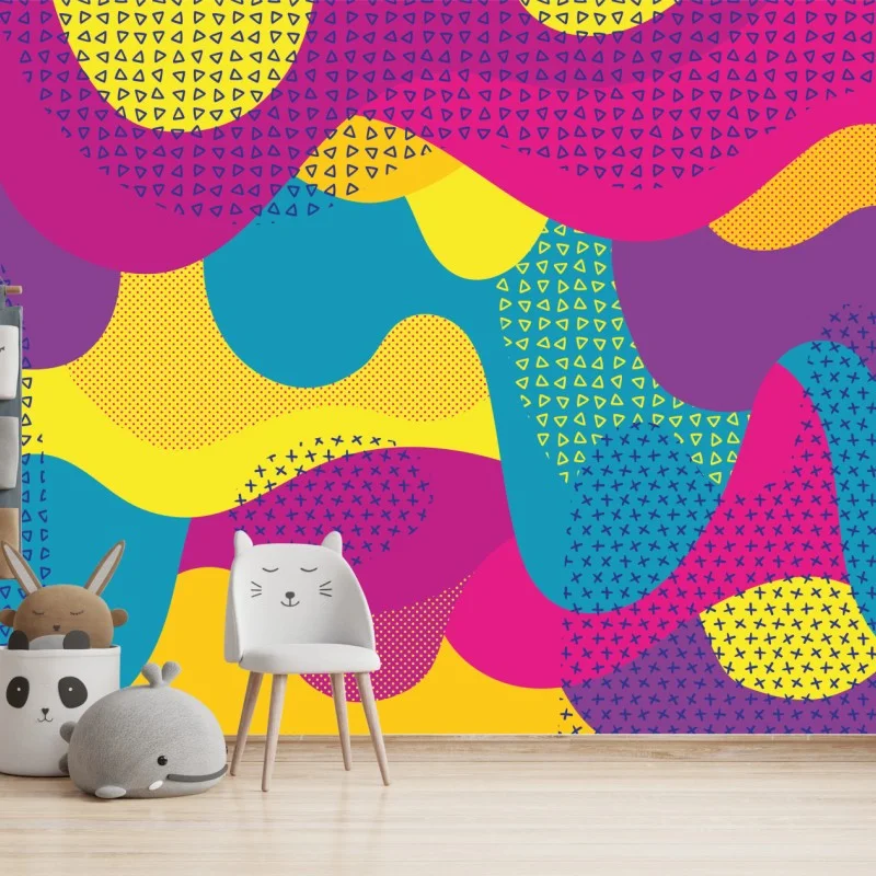 Papier peint composition abstraite colorée aux formes ondulées – Wallnifity®