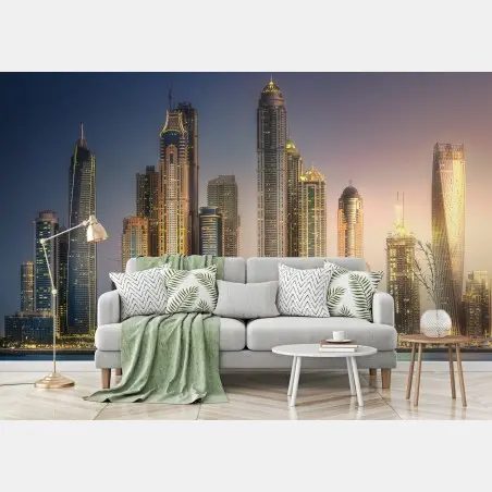 Papier peint panorama urbain de Dubaï au crépuscule – Wallnifity®