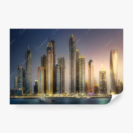 Papier peint panorama urbain de Dubaï au crépuscule – Wallnifity®