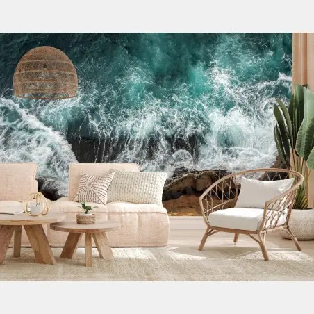 Papier peint vagues turquoises depuis la falaise – Wallnifity®