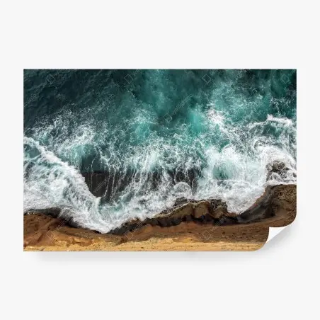 Papier peint vagues turquoises depuis la falaise – Wallnifity®
