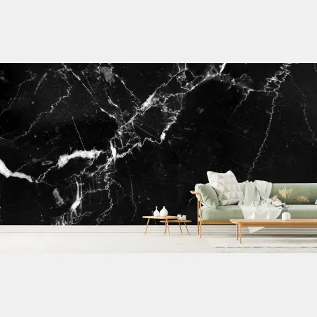Papier peint marbre noir veiné pour décoration murale – Wallnifity®