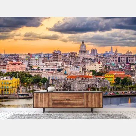 Papier peint panorama urbain de La Havane au coucher du soleil – Wallnifity®