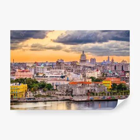 Papier peint panorama urbain de La Havane au coucher du soleil – Wallnifity®