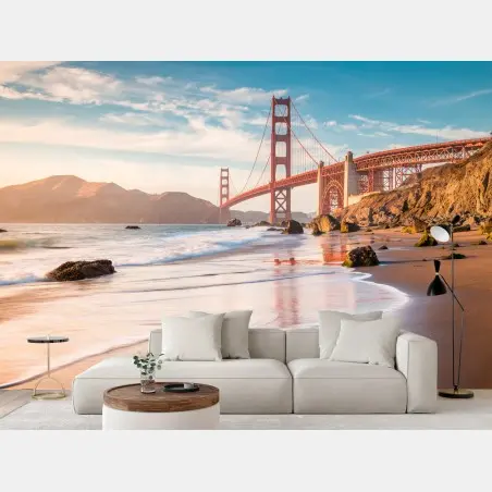 Papier peint coucher de soleil au pied du Golden Gate – Wallnifity®