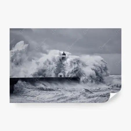 Papier peint phare du Douro englouti par les vagues – Wallnifity®