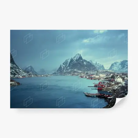 Papier peint crépuscule hivernal à Reine, îles Lofoten, Norvège – Wallnifity®