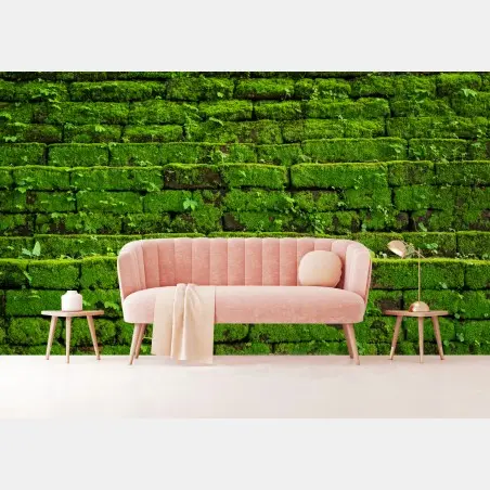 Papier peint mousse verte sur briques anciennes – Wallnifity®
