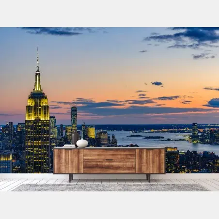 Papier peint coucher de soleil sur New York et l'Empire State Building – Wallnifity®