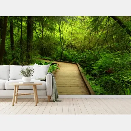 Papier peint sentier boisé baigné de verdure – Wallnifity®