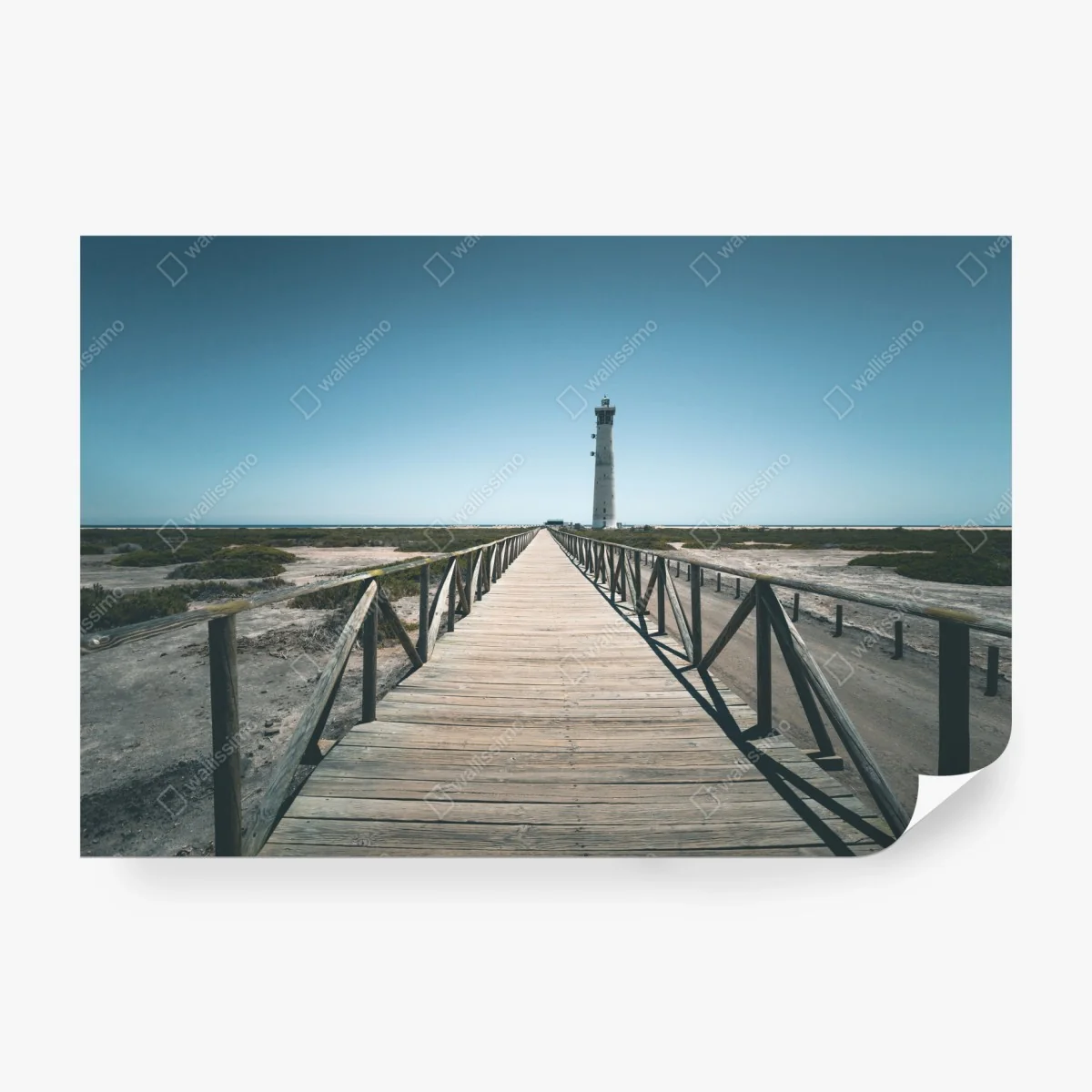 Papier peint chemin de planches menant au phare côtier – Wallnifity® Papier peint chemin de planches menant au phare côtier – Wallnifity®