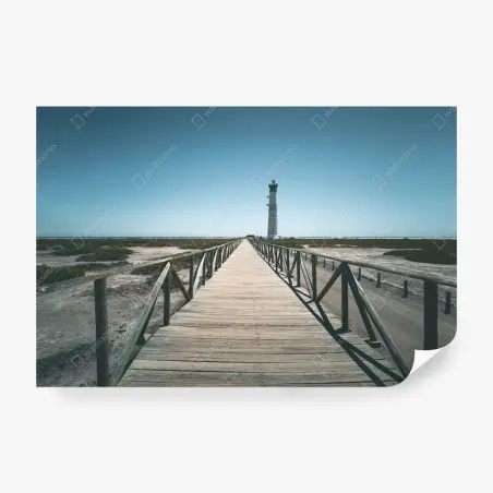 Papier peint chemin de planches menant au phare côtier – Wallnifity®