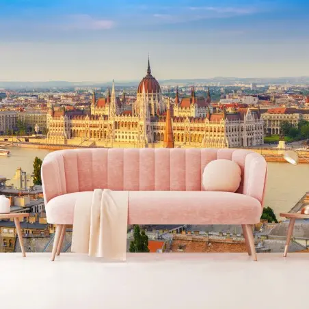Papier peint vue panoramique sur le parlement de Budapest et le Danube – Wallnifity®