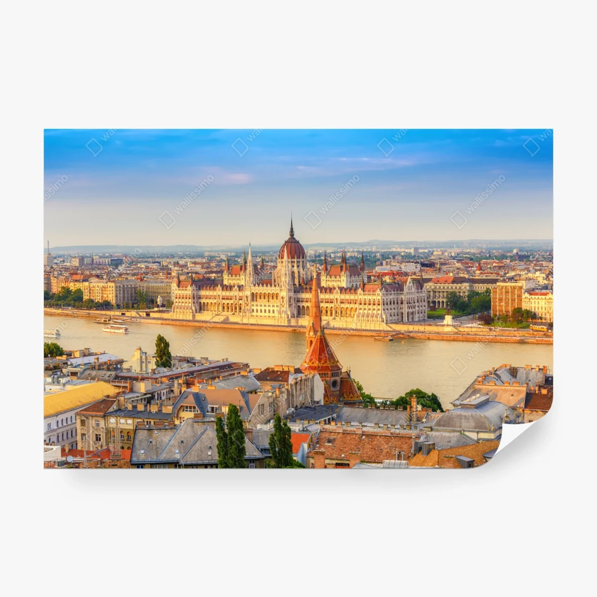 Papier peint vue panoramique sur le parlement de Budapest et le Danube – Wallnifity® Papier peint vue panoramique sur le parlement de Budapest et le Danube – Wallnifity®