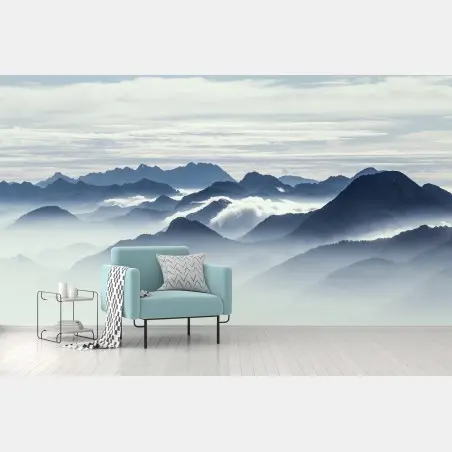 Papier peint silhouettes de montagnes dans la brume – Wallnifity®
