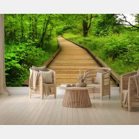Papier peint sentier en bois verdoyant – Wallnifity®