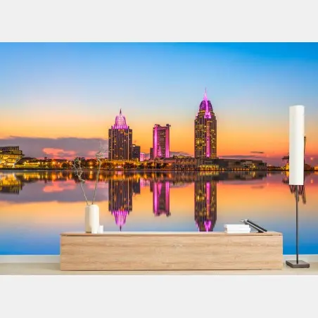 Papier peint skyline de Mobile au coucher de soleil – Wallnifity®
