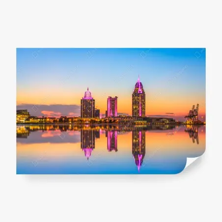 Papier peint skyline de Mobile au coucher de soleil – Wallnifity®
