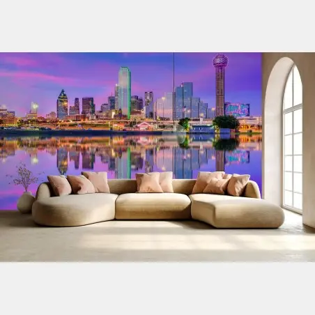 Papier peint reflets magiques de Dallas au crépuscule – Wallnifity®