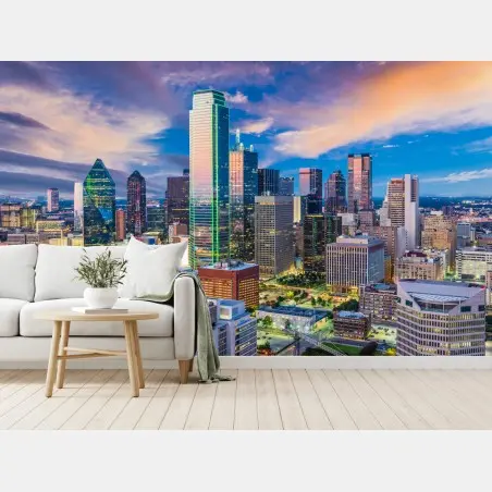 Papier peint horizon de Dallas au coucher de soleil – Wallnifity®
