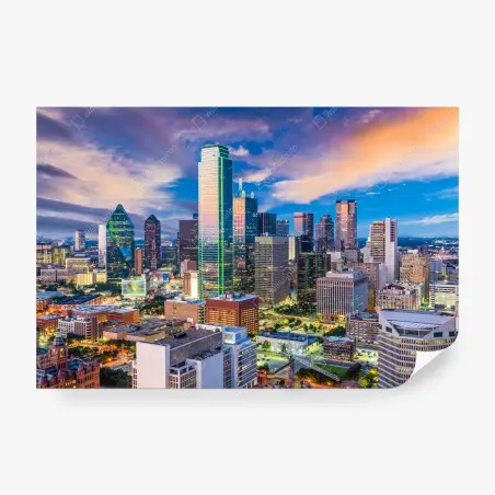 Papier peint horizon de Dallas au coucher de soleil – Wallnifity®