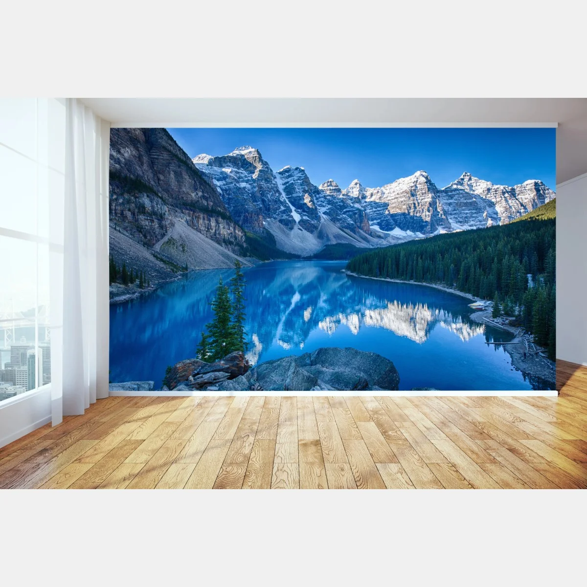 Papier peint lac alpin aux eaux turquoise et sommets enneigés – Wallnifity® Papier peint lac alpin aux eaux turquoise et sommets enneigés – Wallnifity®
