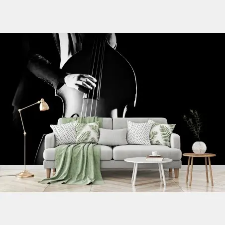 Papier peint silhouette de contrebasse en clair-obscur – Wallnifity®