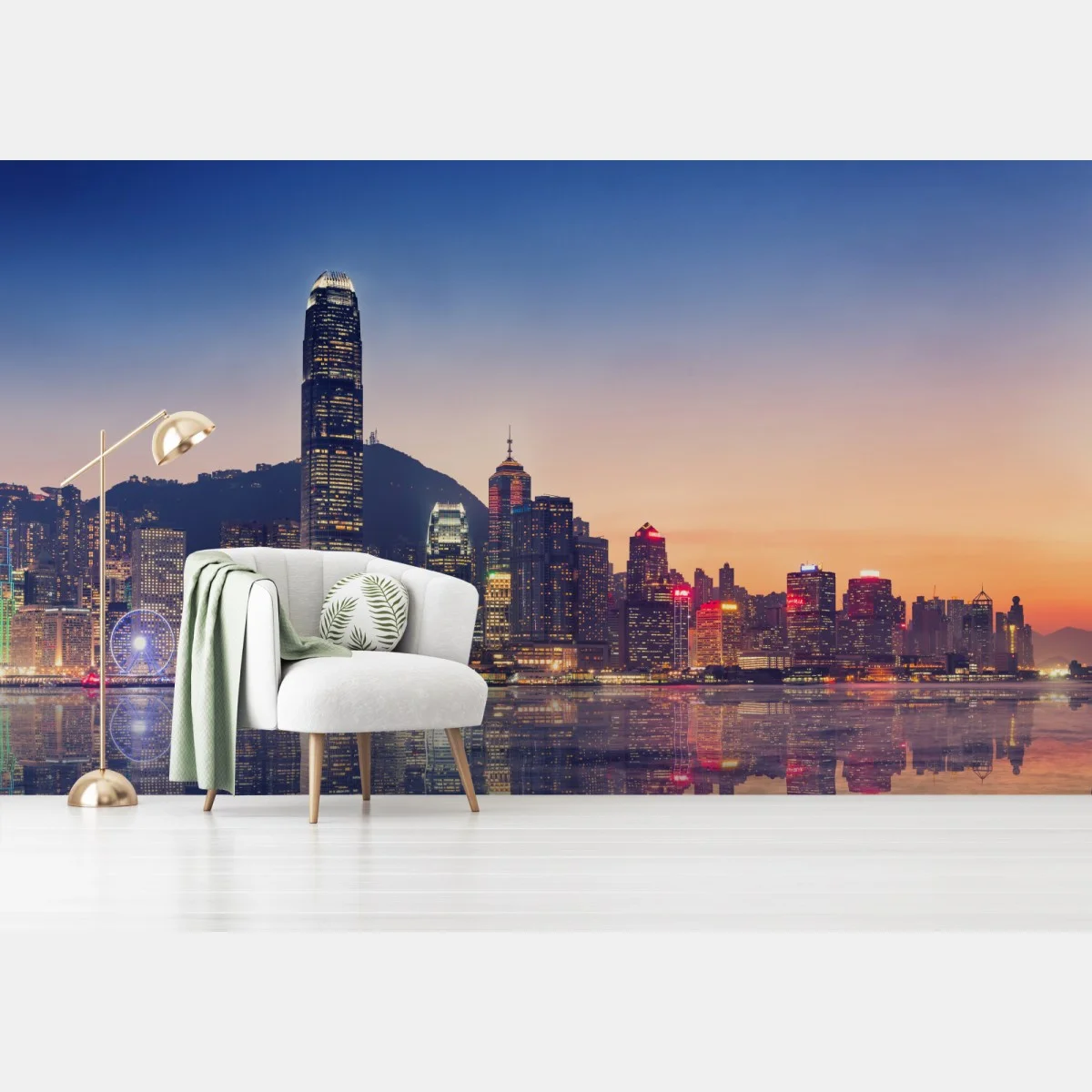 Papier peint panorama urbain de Hong Kong au crépuscule – Wallnifity® Papier peint panorama urbain de Hong Kong au crépuscule – Wallnifity®