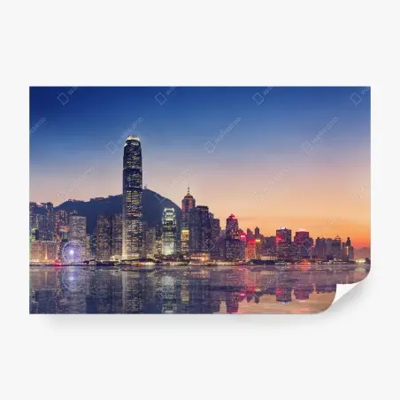 Papier peint panorama urbain de Hong Kong au crépuscule – Wallnifity®