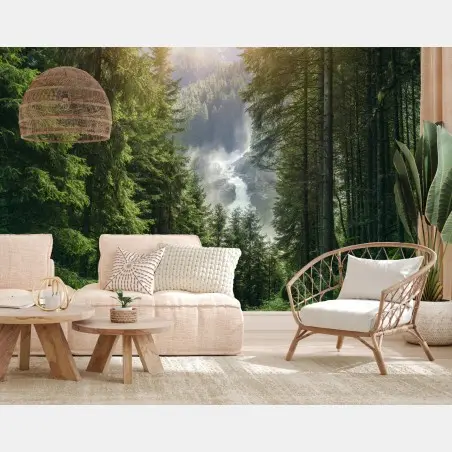 Papier peint cascade de Krimml dans la forêt alpine – Wallnifity®