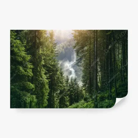 Papier peint cascade de Krimml dans la forêt alpine – Wallnifity®