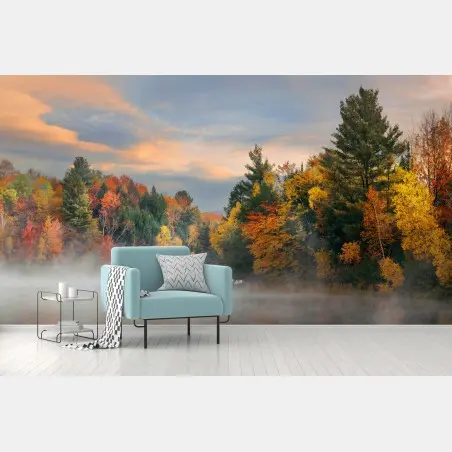 Papier peint brume d'automne au bord du lac de Stowe, New England – Wallnifity®